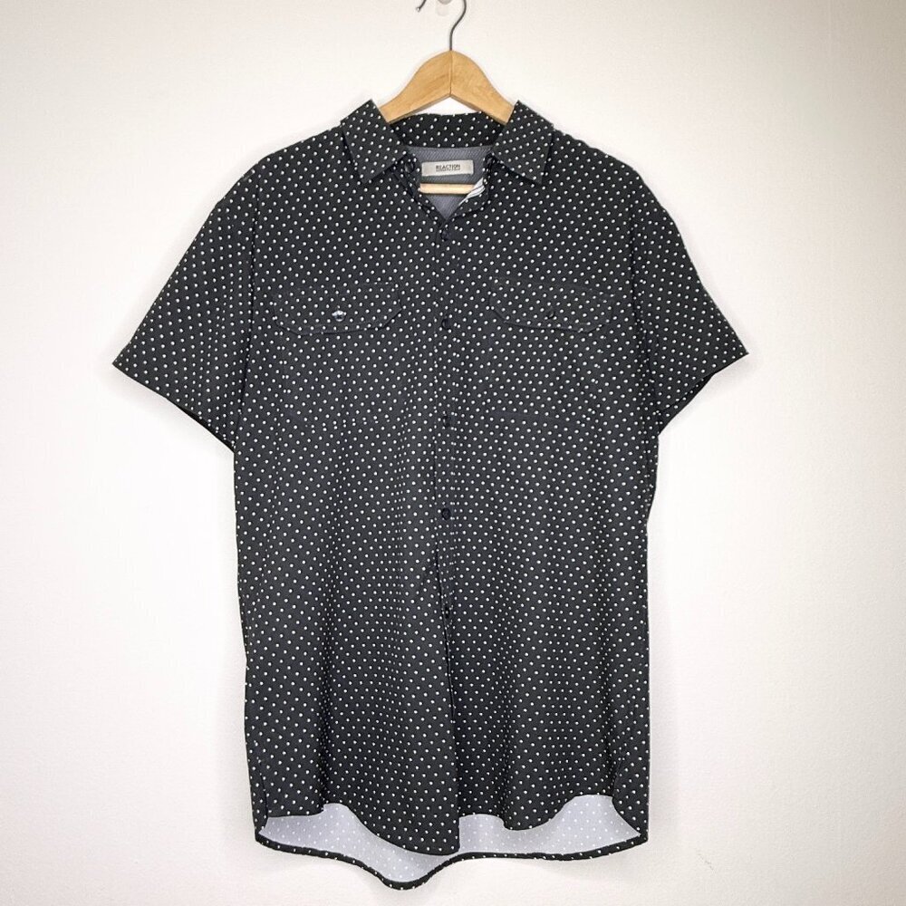 Kenneth Cole Reaction Men’s Large Black White Polka Dot Short Sleeve Button Up